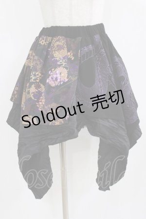 画像: Qutie Frash / 和柄ミニスカート  黒 H-26-03-02-018-QU-SK-KB-ZH