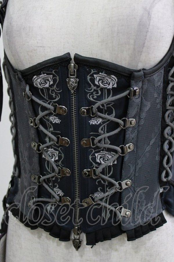 画像4: OZZ ANGELO / 薔薇刺繍コルセットビスチェ  グレー H-26-03-03-031-OO-TO-KB-ZH (4)