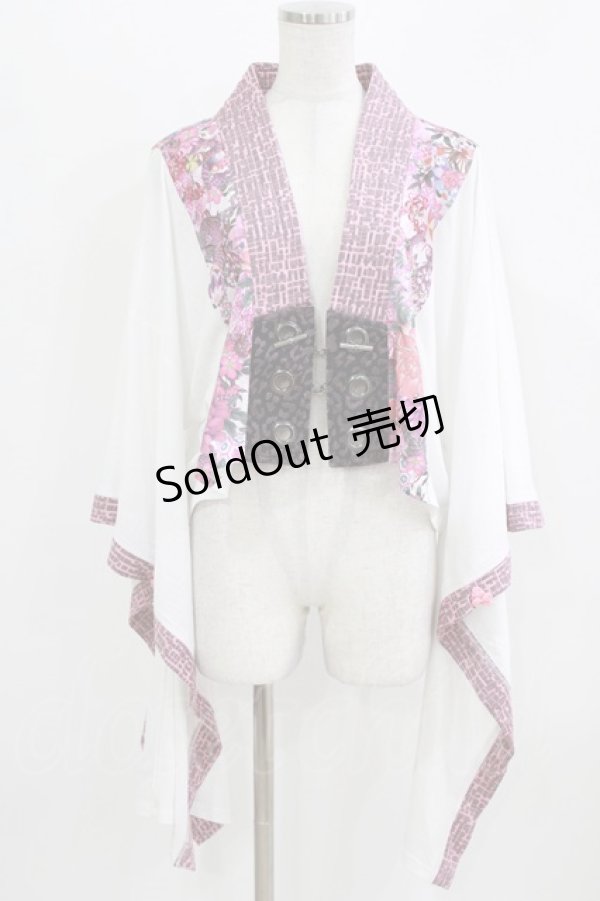 画像1: Qutie Frash / 着物ボレロ  白×ピンク H-26-03-03-036-QU-TO-KB-ZH (1)