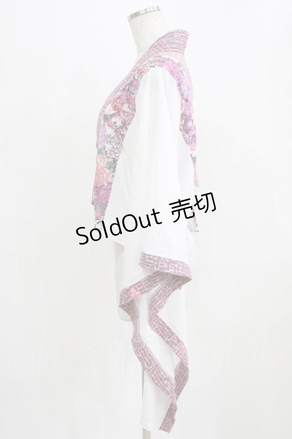 画像2: Qutie Frash / 着物ボレロ  白×ピンク H-26-03-03-036-QU-TO-KB-ZH (2)