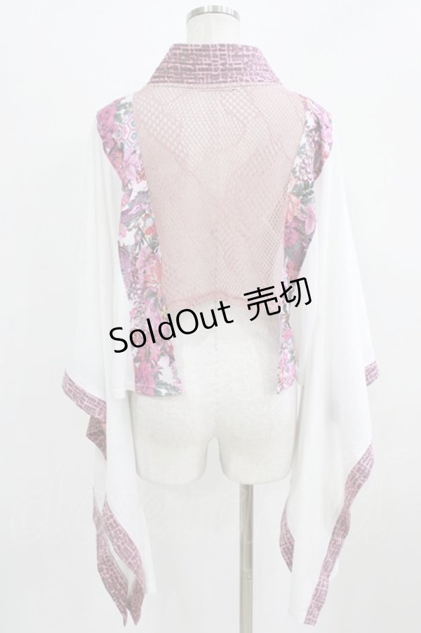 画像3: Qutie Frash / 着物ボレロ  白×ピンク H-26-03-03-036-QU-TO-KB-ZH (3)