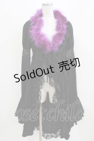 画像: Qutie Frash / ファー付カーディガン  黒×紫 H-26-03-03-037-QU-TO-KB-ZH