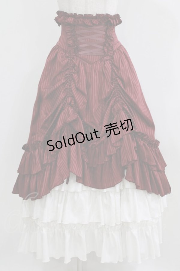 画像1: LAPIN AGILL / ストライプロングコルセットスカート  ボルドー H-26-03-03-004-EL-SK-KB-ZH (1)