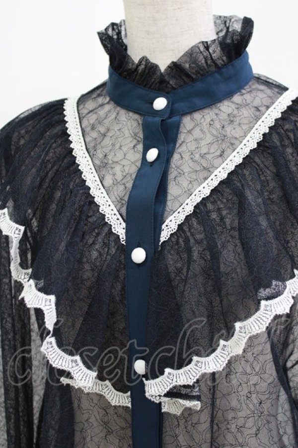 画像4: abilletage / レースフリルブラウス  紺 H-26-03-03-046-GO-BL-AK-ZH (4)