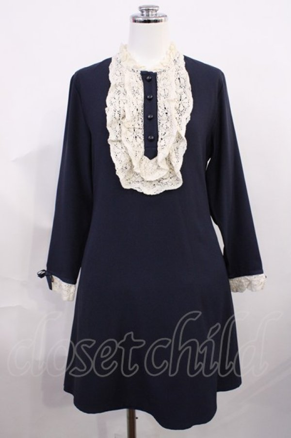 画像1: an another angelus / リボンレースワンピース Free ネイビー H-26-03-03-1024-CA-OP-NS-ZH (1)
