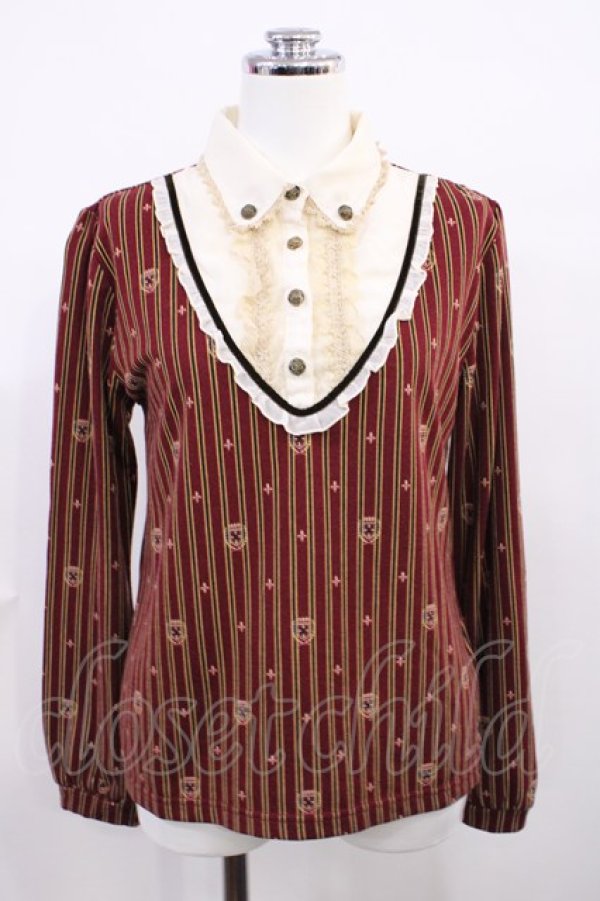 画像1: axes femme / ストライプ重ね着風プルオーバー M ボルドー H-26-03-03-1031-AX-TO-NS-ZH (1)