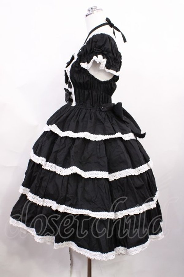 画像2: BABY,THE STARS SHINE BRIGHT / リボンミルキーシュガージャンパースカート Free ブラック/オフ白 H-26-03-03-1001-BA-OP-NS-ZH (2)