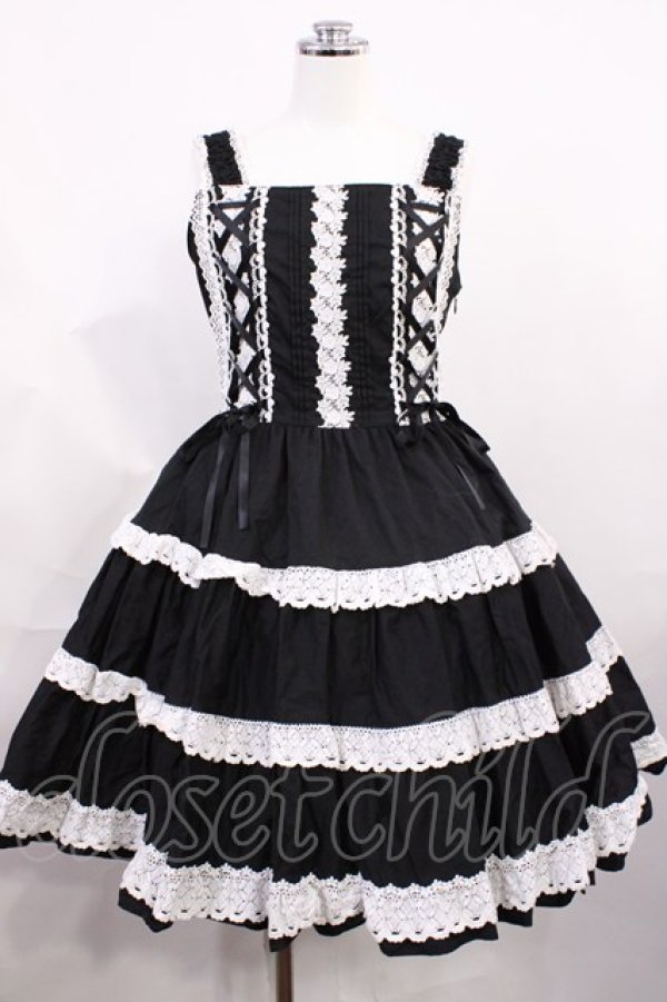 画像1: BABY,THE STARS SHINE BRIGHT / ミルフィーユジャンパースカート Free ブラック/オフ白 H-26-03-03-1002-BA-OP-NS-ZH (1)