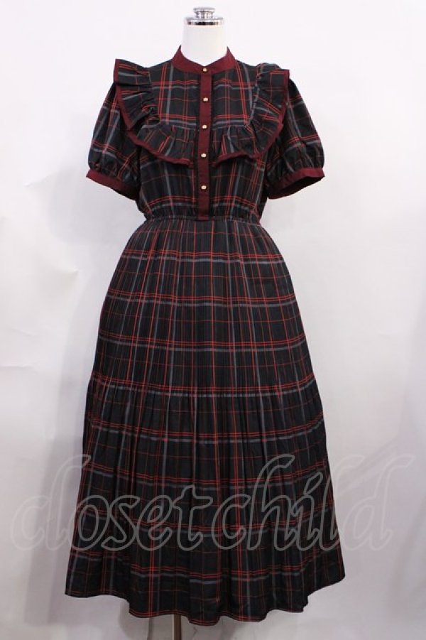 画像1: axes femme POETIQUE / レトロチェックロングワンピース M ブラック H-26-03-03-1015-AX-OP-NS-ZH (1)