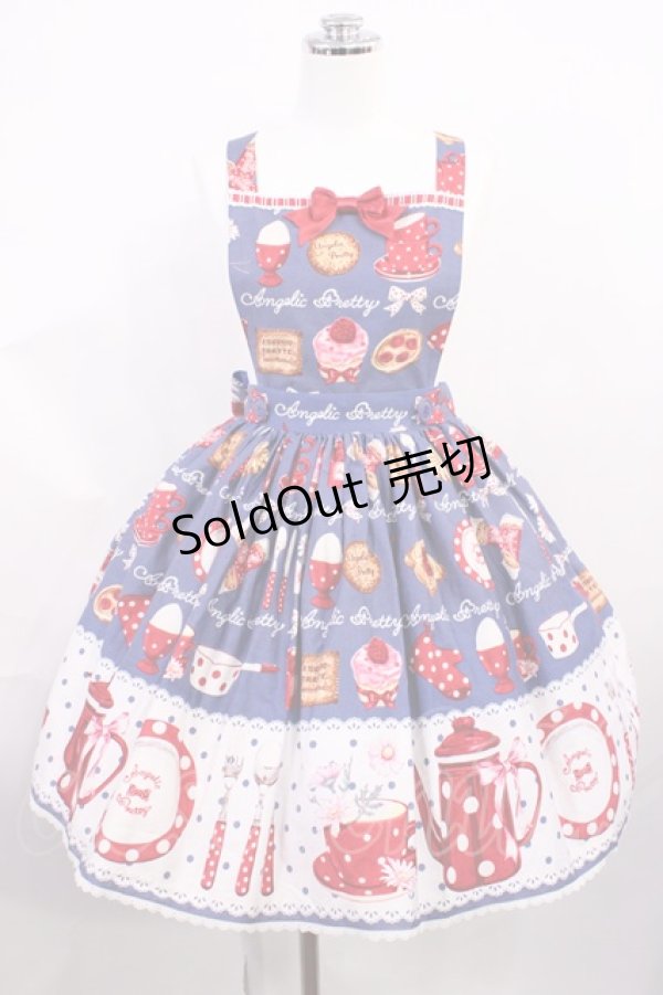 画像1: Angelic Pretty / French Cafeエプロン風スカート Free アオ H-26-03-03-1019-AP-SK-NS-ZH (1)