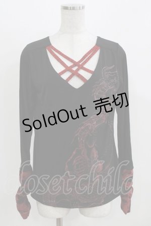 画像: Qutie Frash / クロスインナーT  黒×赤ベロア H-26-03-03-052-QU-TO-KB-ZH