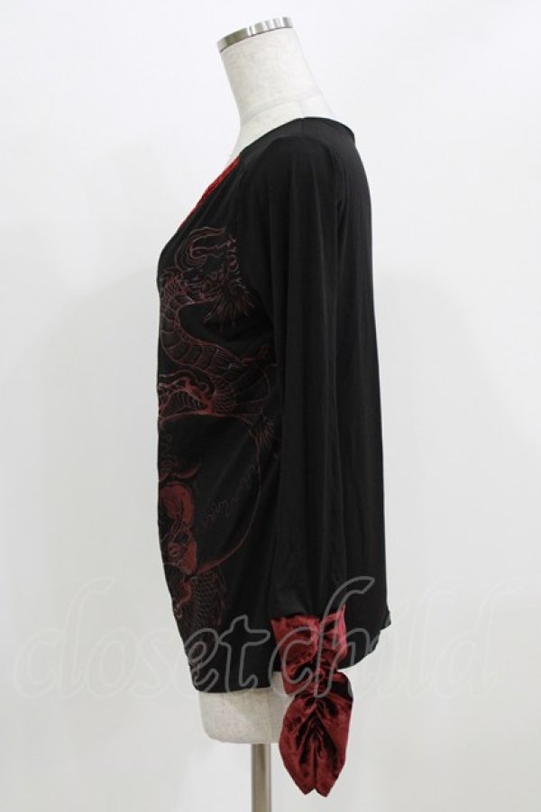 画像2: Qutie Frash / クロスインナーT  黒×赤ベロア H-26-03-03-052-QU-TO-KB-ZH (2)