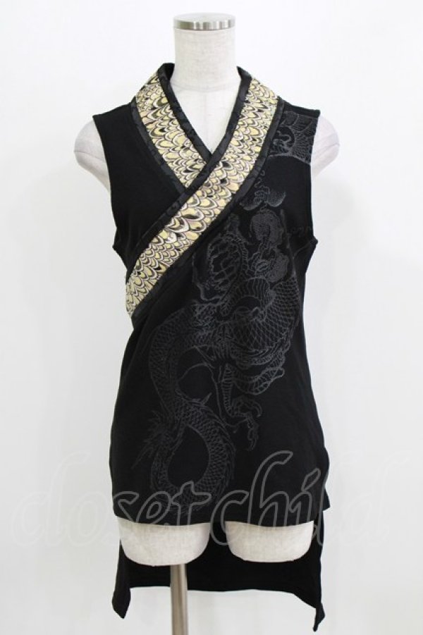 画像1: Qutie Frash / 着物襟インナータンク  ブラック×ゴールド H-26-03-03-054-QU-TO-KB-ZH (1)