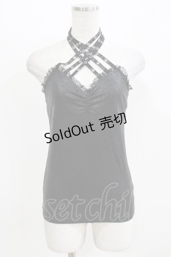 画像1: Qutie Frash / クロスキャミ  黒×黒 H-26-03-03-059-QU-TO-KB-ZH (1)