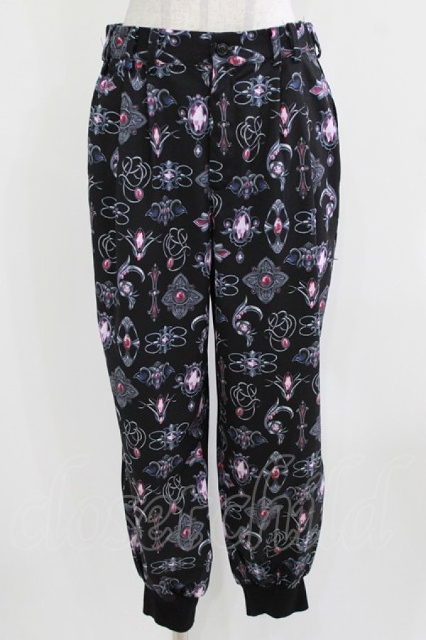 画像1: Drug Honey / アンティークブローチ柄パンツ  黒 H-26-03-04-1006-PU-PA-KB-ZH (1)