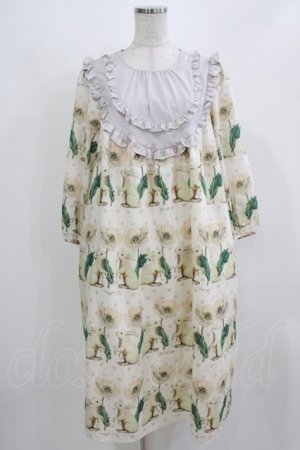 画像: Perla nell' ostrica / うさぎポピードットフリルヨークワンピース  アイボリー×グレー H-26-03-04-1056-EL-OP-KB-ZH