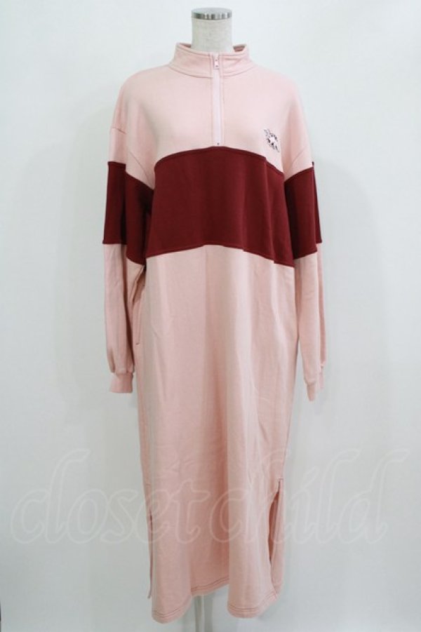 画像1: Candy Stripper / BRAVE DINOSAUR SWEATワンピース 2(M) PINK×BORDEAUX H-26-03-04-1062-PU-OP-KB-ZH (1)