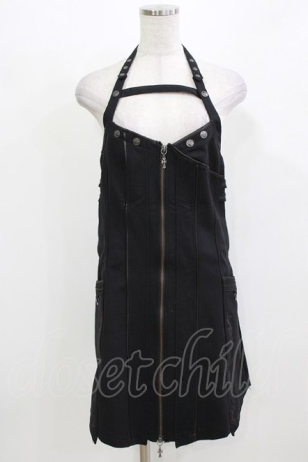 画像1: Ozz Croce / フロントZIPホルターワンピース  黒 H-26-03-04-1066-OO-OP-KB-ZH (1)