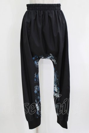 画像: NieR Clothing / ブロッキングサルエルパンツ  黒×和柄九尾水色 H-26-03-04-1008-PU-PA-KB-ZH