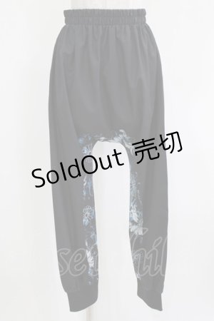 画像: NieR Clothing / ブロッキングサルエルパンツ  黒×和柄九尾水色 H-26-03-04-1008-PU-PA-KB-ZH