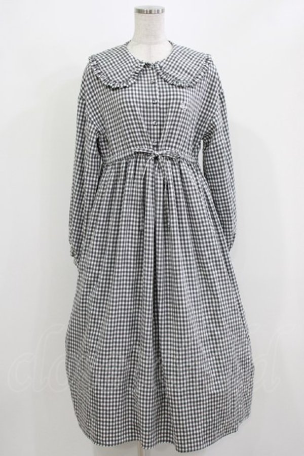 画像1: merry jenny / bear刺繍チェックワンピース  グレー H-26-03-04-1017-LO-OP-KB-ZH (1)