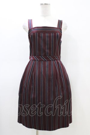 画像: Jane Marple / レジメンタルストライプジャンパースカート  ボルドー H-26-03-05-042-JM-OP-KB-ZH