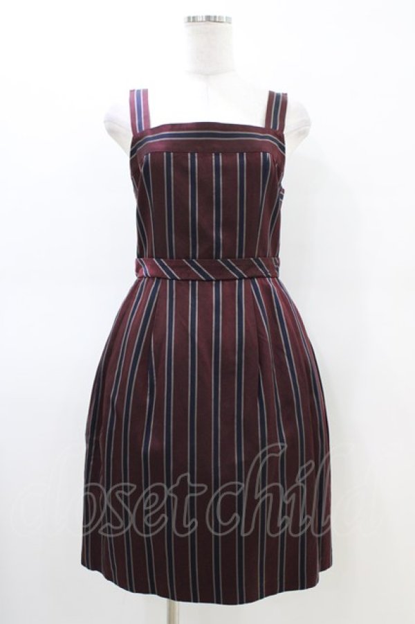 画像1: Jane Marple / レジメンタルストライプジャンパースカート  ボルドー H-26-03-05-042-JM-OP-KB-ZH (1)
