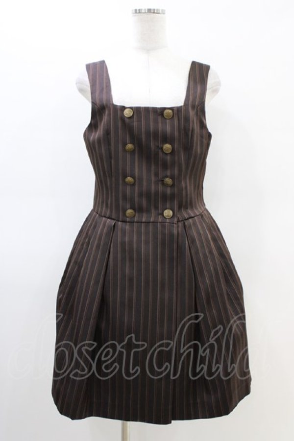 画像1: Jane Marple / ダブルボタンレジメンタルジャンパースカート  茶 H-26-03-05-043-JM-OP-KB-ZH (1)