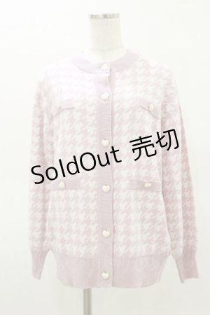 画像: majoretty / 千鳥格子ニットカーディガン L ピンク H-26-03-05-1046-GO-TO-NS-ZH