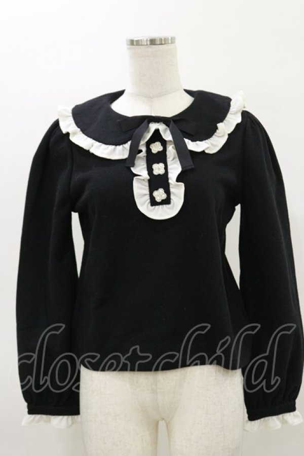 画像1: Ank Rouge / フロントビジュー配色フリル M ブラック/オフ H-26-03-05-1047-CA-TO-NS-ZH (1)