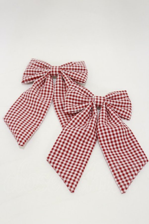 画像1: m petit by misako / AMチェック2Pクリップ  レッド H-26-03-05-1007-LO-AC-NS-ZH (1)