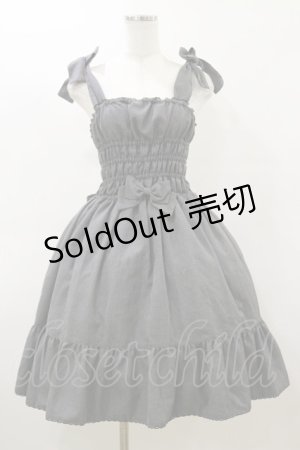 画像: metamorphose / 肩リボンストライプジャンパースカート Free グレー H-26-03-05-1074-ME-OP-NS-ZH