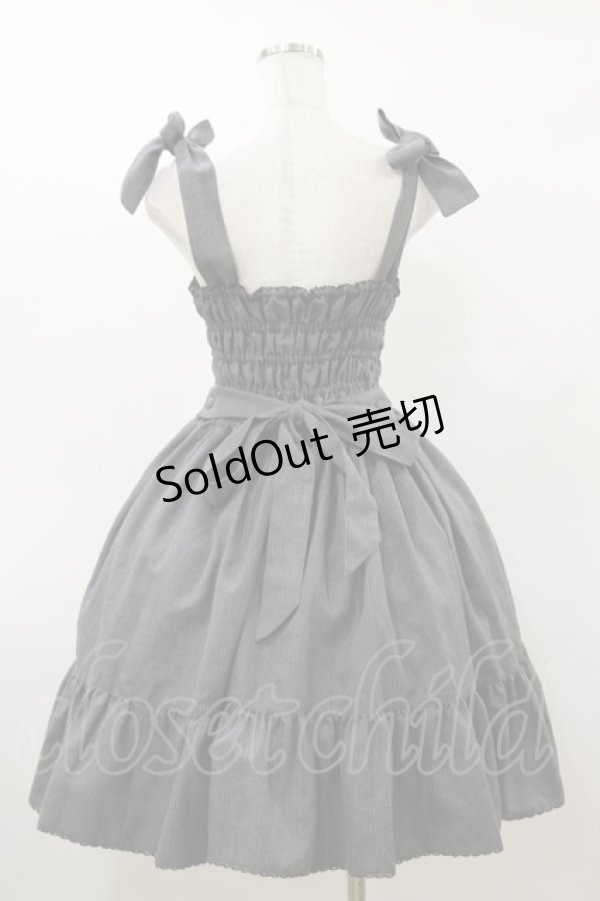 画像2: metamorphose / 肩リボンストライプジャンパースカート Free グレー H-26-03-05-1074-ME-OP-NS-ZH (2)