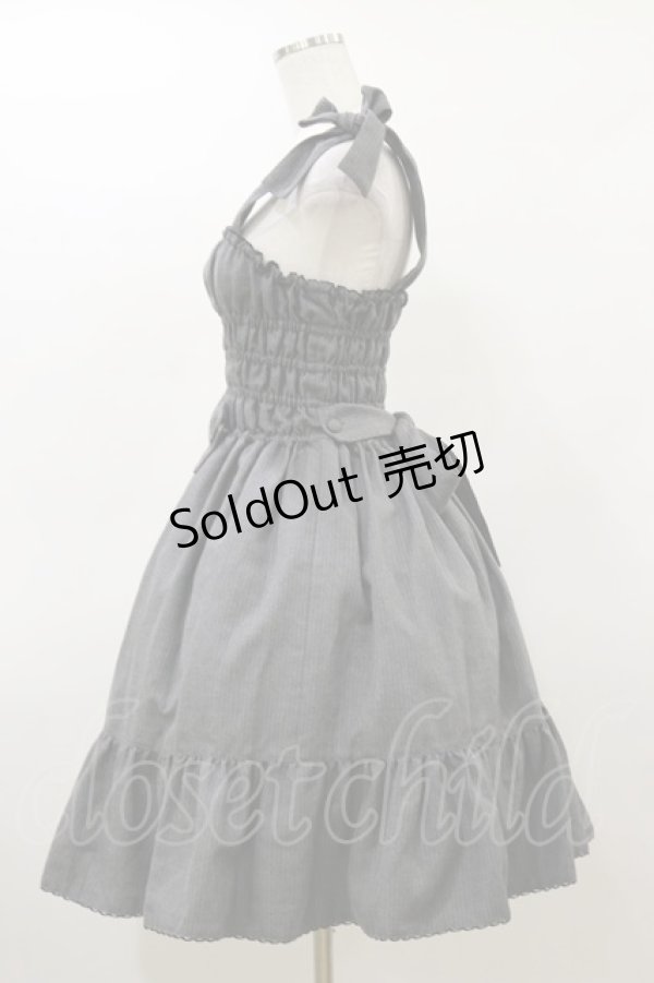 画像3: metamorphose / 肩リボンストライプジャンパースカート Free グレー H-26-03-05-1074-ME-OP-NS-ZH (3)