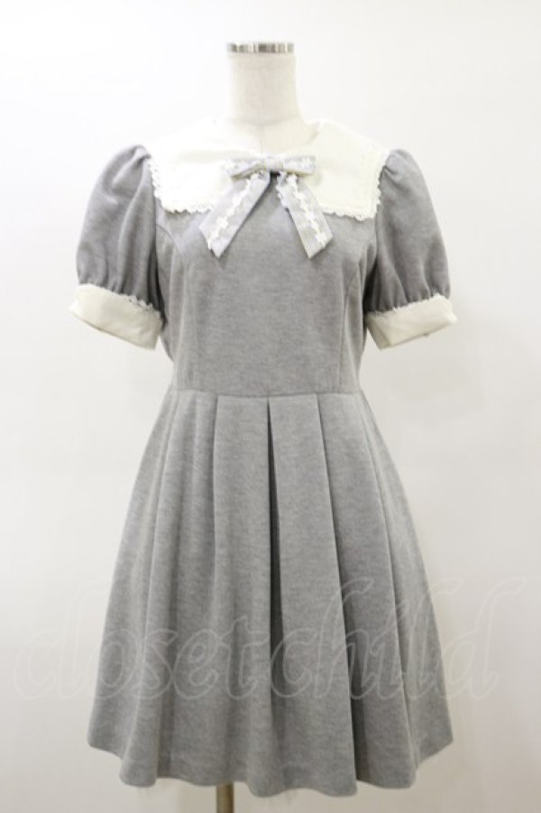 画像1: Secret Honey / ストライプリボンワンピース Free グレー H-26-03-05-1077-CA-OP-NS-ZH (1)