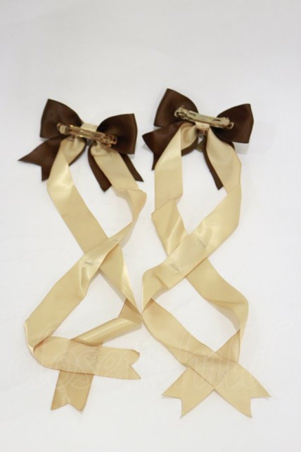 画像2: LOTUS ribbon / ツインリボンバレッタ  ブラウン H-26-03-05-1017-EL-AC-NS-ZH (2)