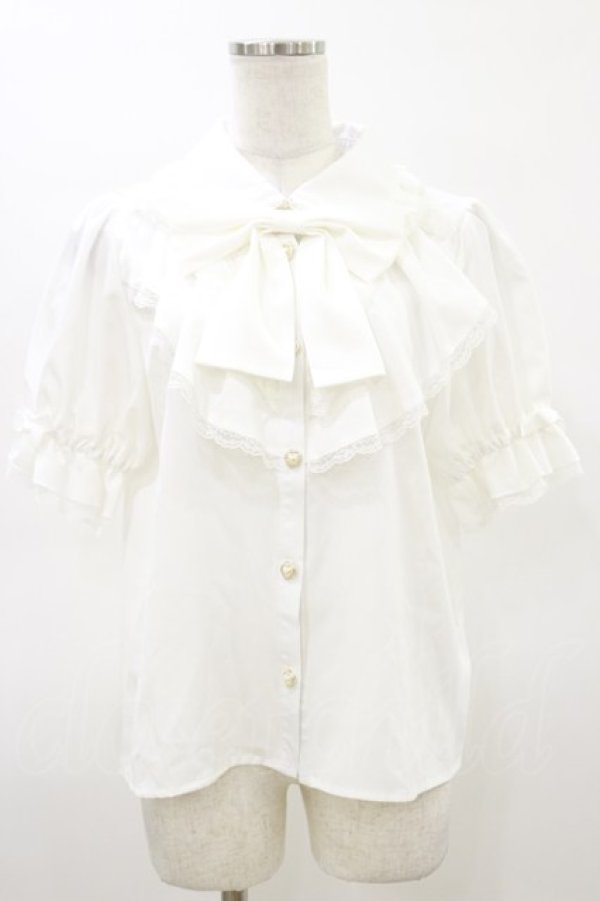画像1: majoretty / リボンブラウス L 白 H-26-03-05-1036-GO-BL-NS-ZH (1)