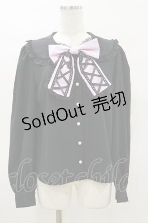 画像: Jamie エーエヌケー / スピンドルリボンブラウス M ブラック/ピンク H-26-03-05-1037-LO-BL-NS-ZH