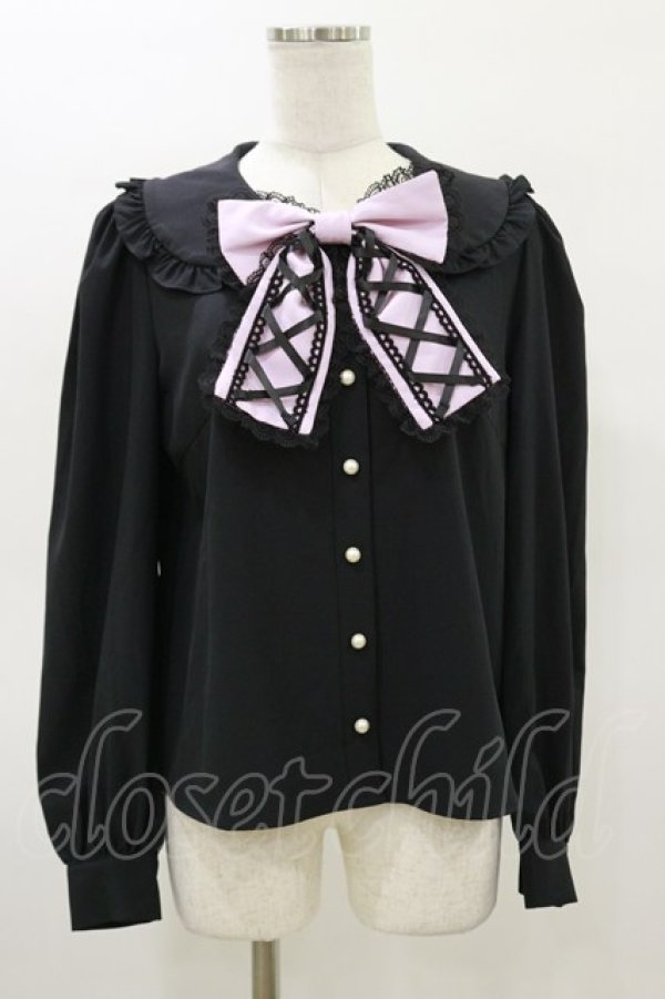 画像1: Jamie エーエヌケー / スピンドルリボンブラウス M ブラック/ピンク H-26-03-05-1037-LO-BL-NS-ZH (1)