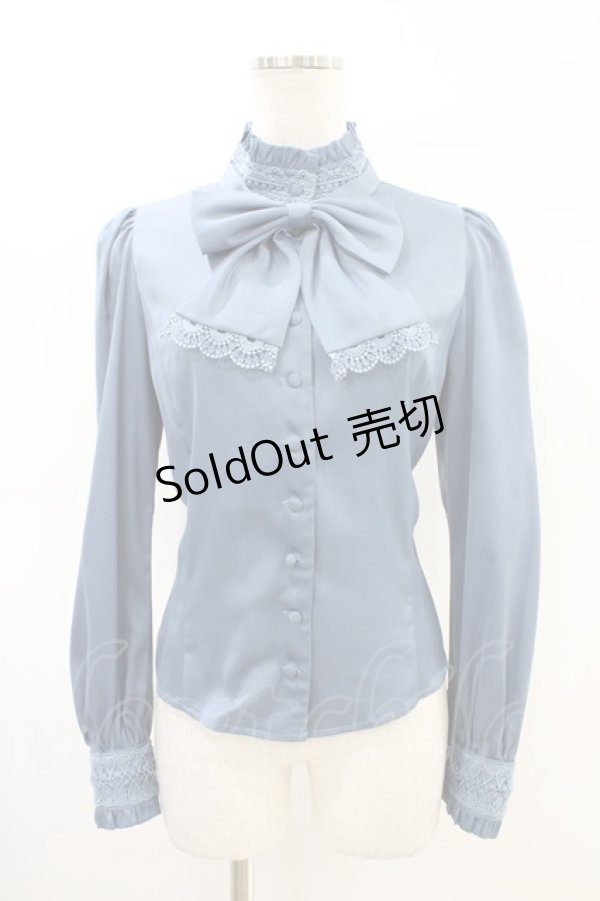 画像1: Sheglit / スタンドカラーリボンジャボブラウス L ダルブルー H-26-03-05-015-EL-BL-KB-ZH (1)