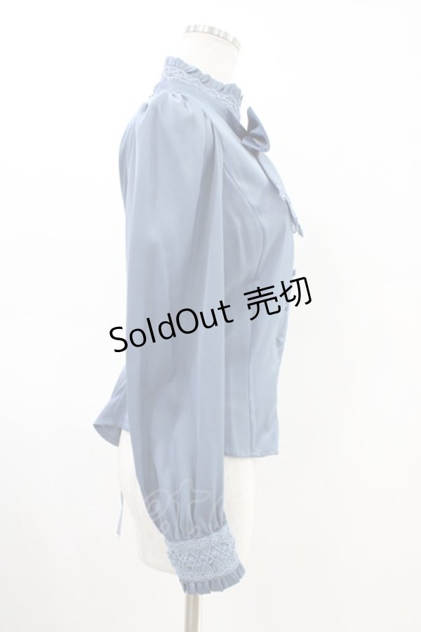 画像3: Sheglit / スタンドカラーリボンジャボブラウス L ダルブルー H-26-03-05-015-EL-BL-KB-ZH (3)