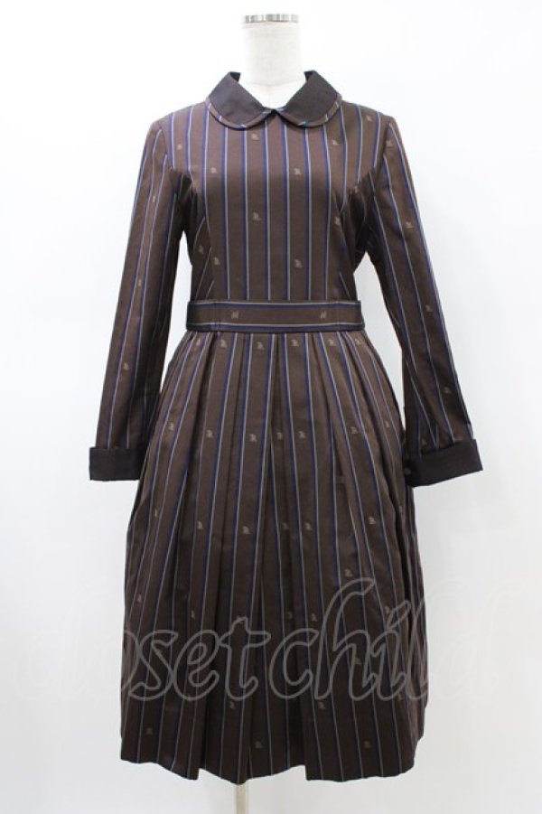 画像1: Jane Marple / Regimental stripeのコレットドレス  ブラウン H-26-03-05-017-JM-OP-KB-ZH (1)