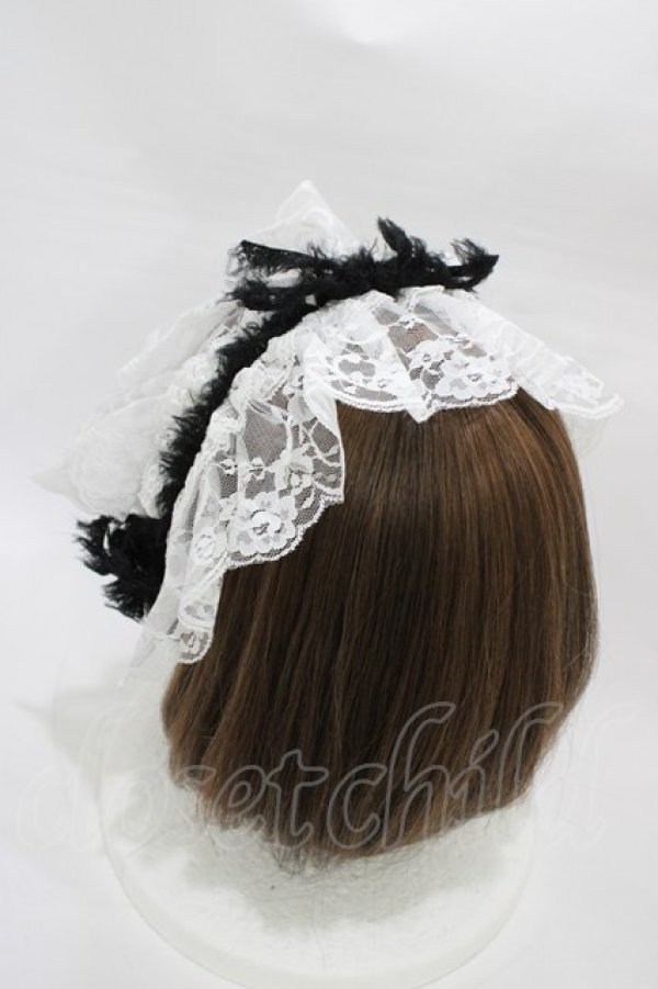 画像2: MARBLE / フリンジリボンレースヘッドドレス  白×黒 H-26-03-05-002-GO-AC-KB-ZH (2)