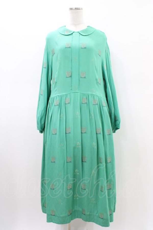 画像1: Jane Marple Dans Le Salon / EIIR jacquard dayドレス  エメラルドグリーン H-26-03-05-019-JM-OP-KB-ZH (1)