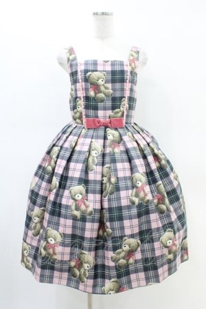 画像: Emily Temple cute / Teddy Bear Tartanノースリーブワンピース - ピンク H-26-03-05-026-ET-OP-KB-ZH