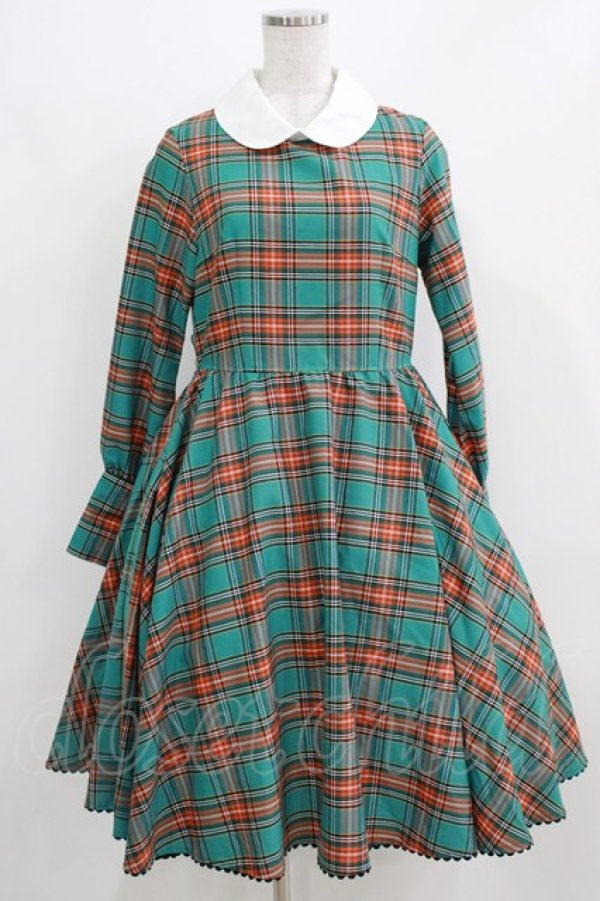 画像1: Belette / チェック丸襟ワンピース  グリーン H-26-03-06-001-PU-OP-KB-ZH (1)