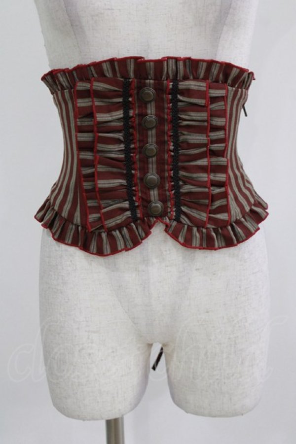 画像1: Sheglit / フリルリボンコルセット M ボルドーストライプ H-26-03-06-026-EL-ZA-KB-ZH (1)
