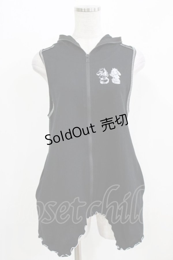 画像1: ALGONQUINS / フードZIPベスト  ブラック H-26-03-06-047-AL-TO-KB-ZH (1)