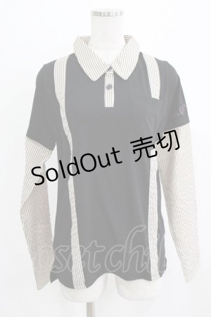 画像: ALGONQUINS / シャツレイヤード風カットソー  ブラック×ベージュ H-26-03-06-048-AL-TO-KB-ZH