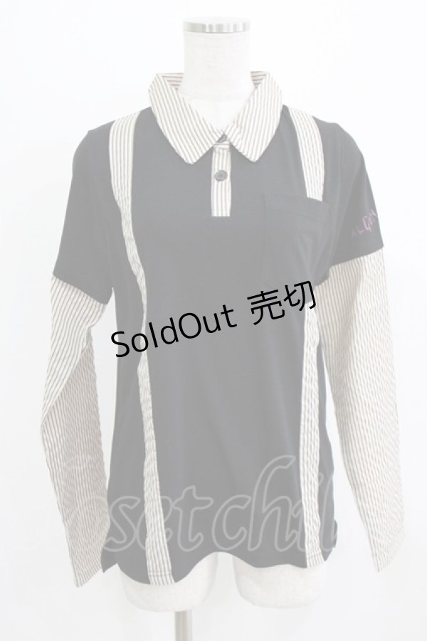 画像1: ALGONQUINS / シャツレイヤード風カットソー  ブラック×ベージュ H-26-03-06-048-AL-TO-KB-ZH (1)